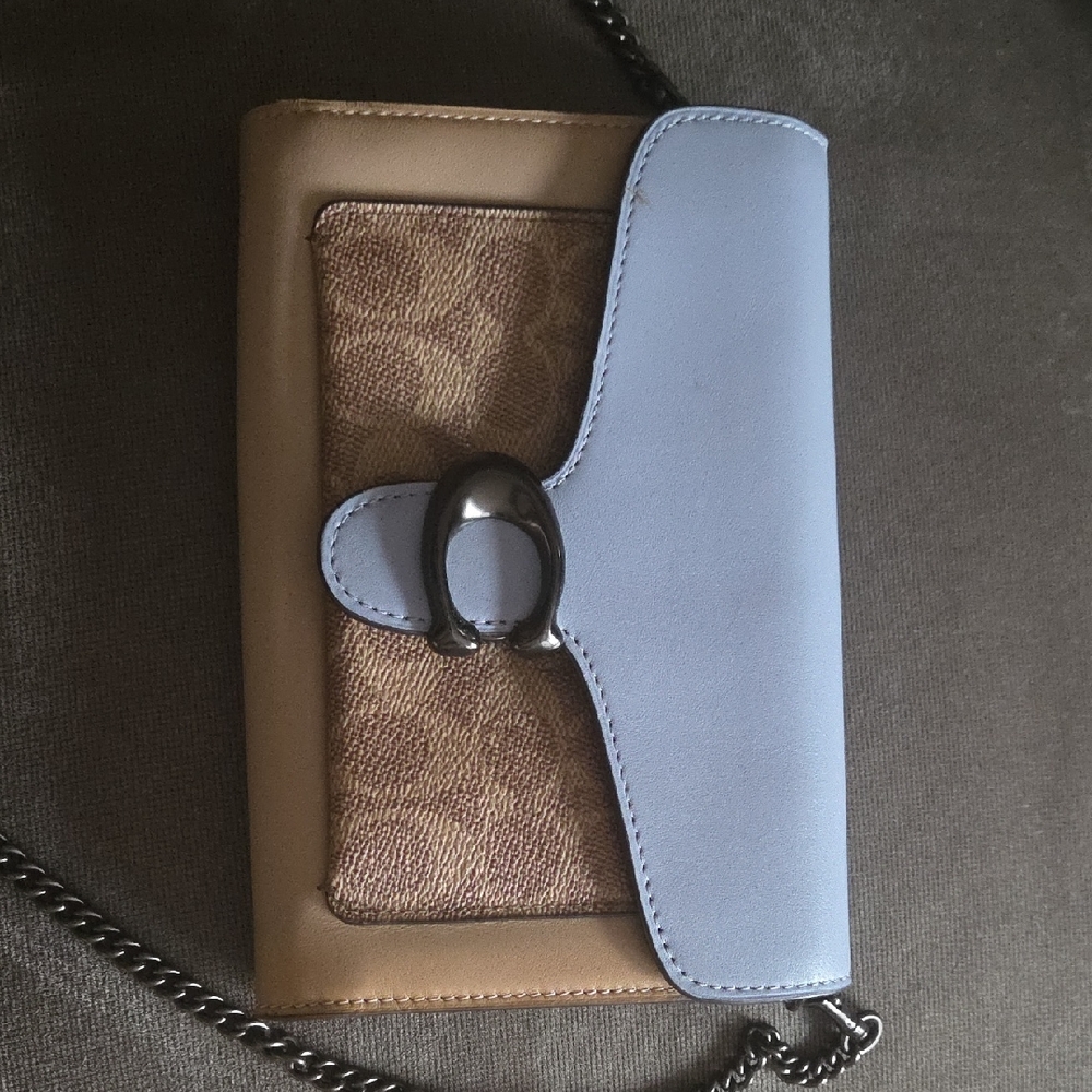 Coach Light Blue and Tan Clutch
